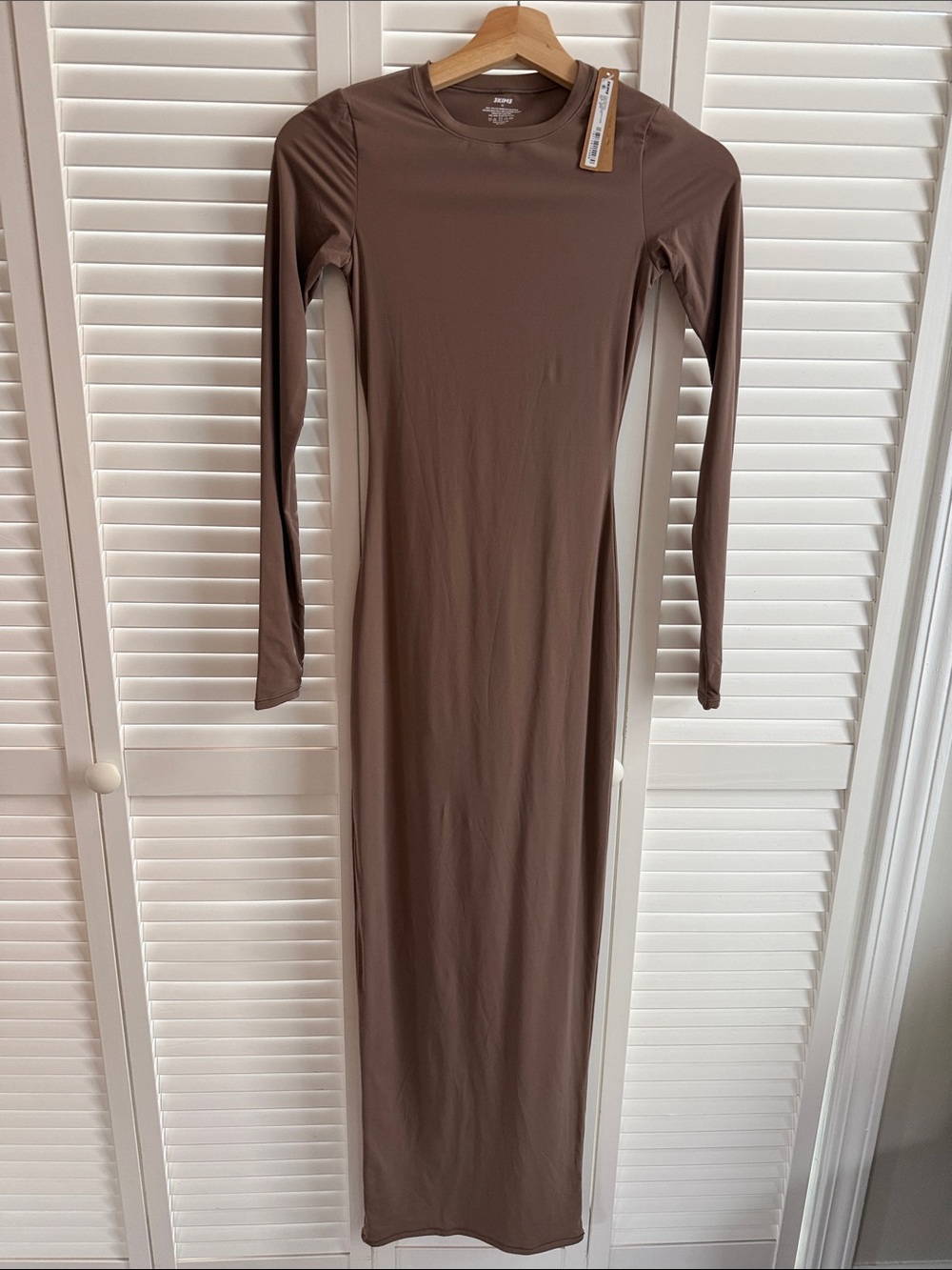 SKIMS Long Sleeve Taupe Bodycon Maxi Dress